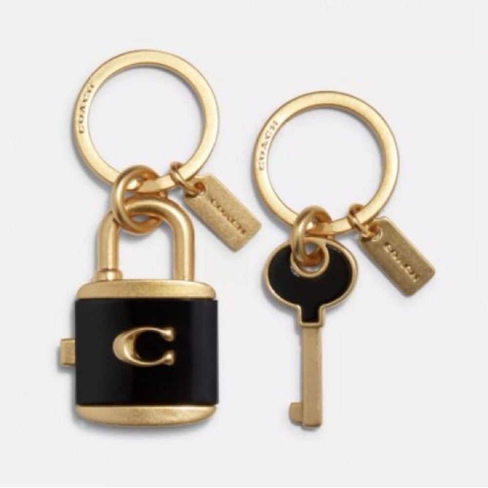 Coach Black and Gold Lock N Key Bag key charms